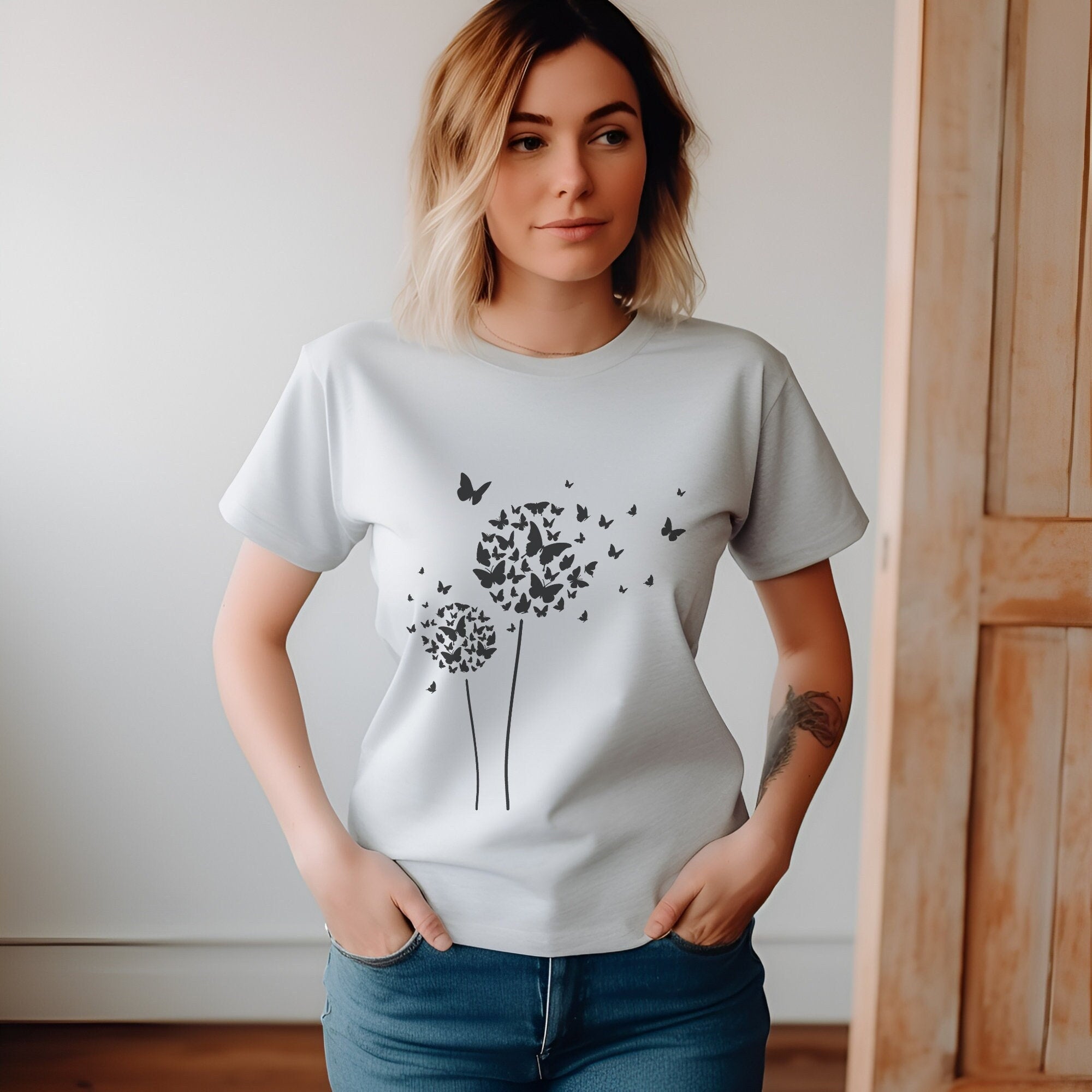 Butterfly make a wish, dandelion tee, butterfly flower tshirt, gardener present t-shirt, spring shirt for a gardener, flower lover tee