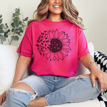 Butterfly sunflower t-shirt, sunflower tee, butterfly tee, garden shirt, present for gardener, flower lover tshirt, beautiful flower shirt,