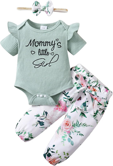 3PCS Newborn Baby Girls Clothes Infant Fall Outfit,Romper Bodysuit Long Sleeve Tops Jumpsuit