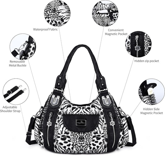 Women Handbags Shoulder Bags Washed Leather Satchel Tote Bag Mutipocket Hobo Purse