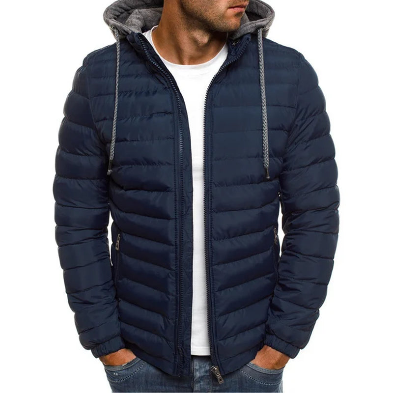 Men Winter Parkas Fashion Solid Hooded Cotton Coat Jacket Casual Warm Clothes Mens Overcoat Streetwear Puffer Jacket plus Size