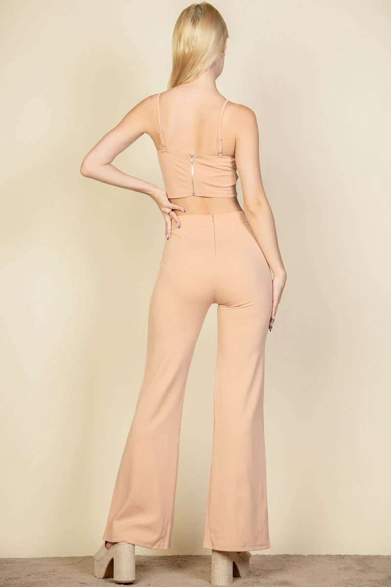 Bustier Crop Top & Front Slit Wide Leg Pants (CAPELLA)