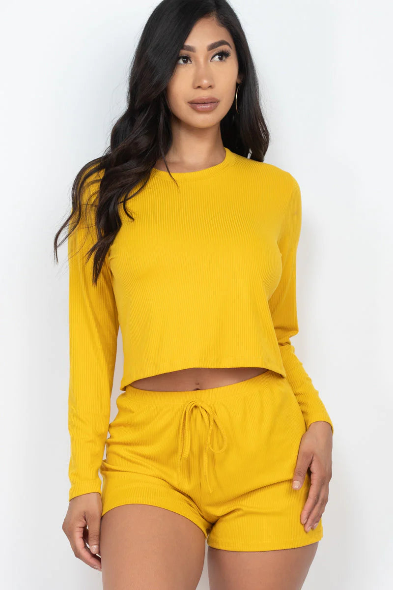 Ribbed Loose Fit Long Sleeve Top & Short Set (CAPELLA)