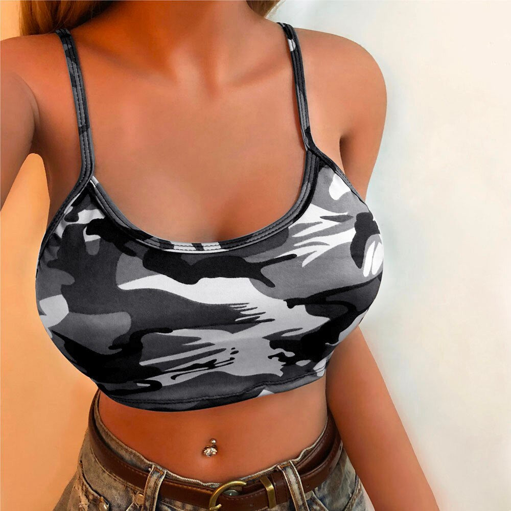 New Camouflage Crop Top Women Sexy Bustier Tops Blackless Padded Cropped Casual Satin Black Croptops Clothes 2024 Summer Vests