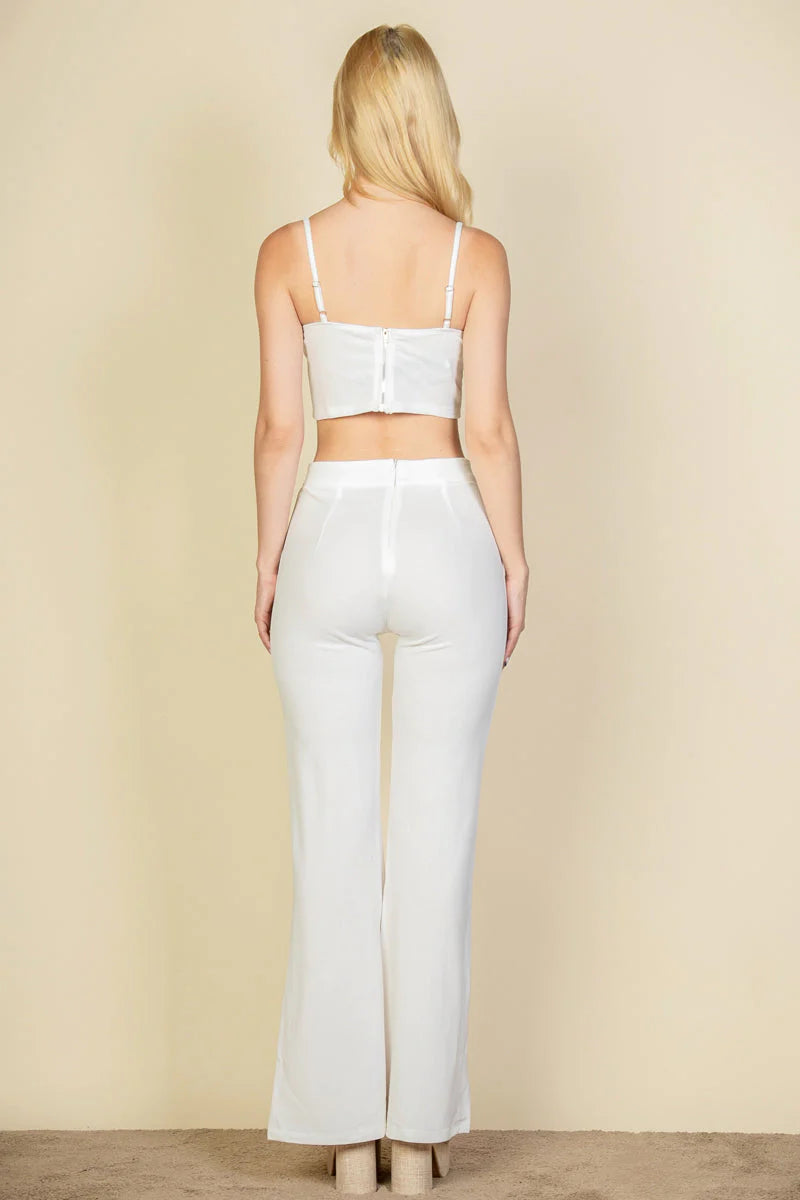 Bustier Crop Top & Front Slit Wide Leg Pants (CAPELLA)