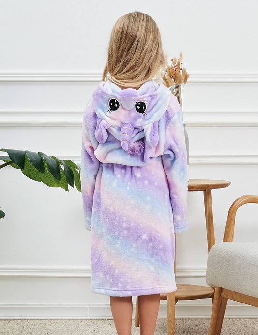 Soft Unicorn Hooded Robe with Matching Slippers Headband and Blindfold for Girls