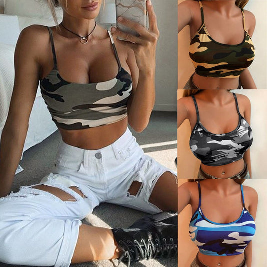 New Camouflage Crop Top Women Sexy Bustier Tops Blackless Padded Cropped Casual Satin Black Croptops Clothes 2024 Summer Vests