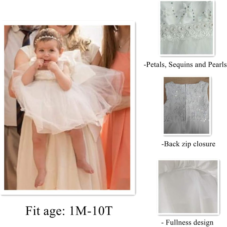 Flower Girl Dress Toddler Formal Baptism Ball Gown for 1M-10T