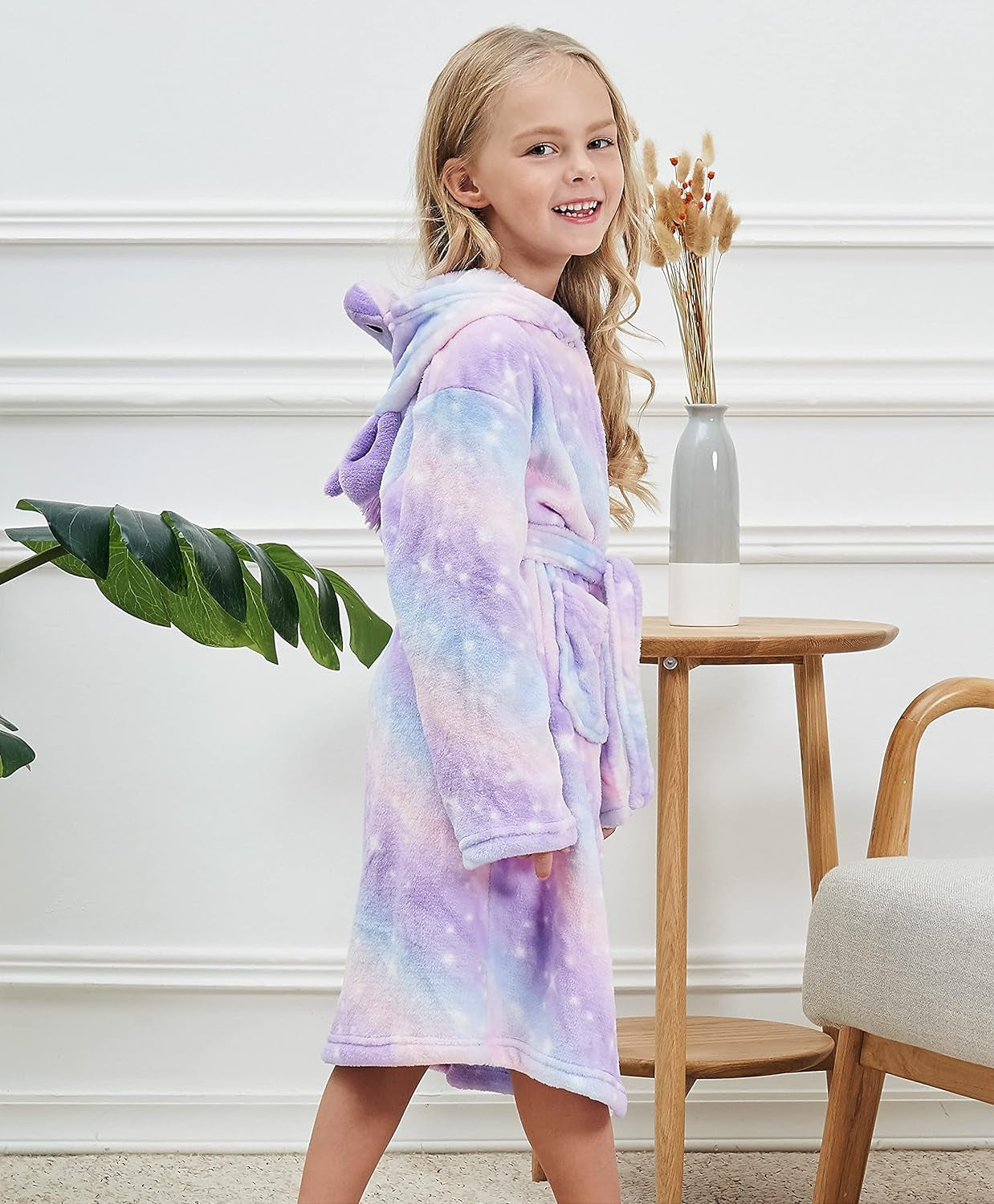 Soft Unicorn Hooded Robe with Matching Slippers Headband and Blindfold for Girls